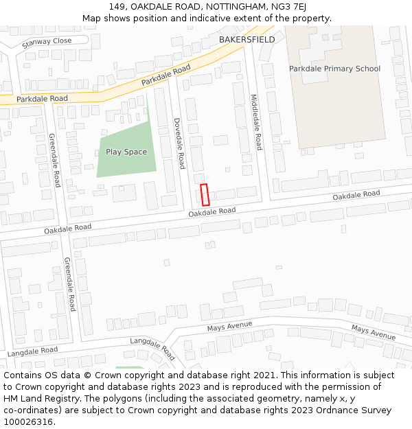 149, OAKDALE ROAD, NOTTINGHAM, NG3 7EJ: Location map and indicative extent of plot