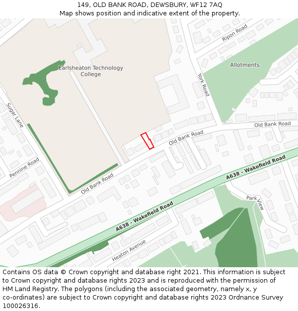 149, OLD BANK ROAD, DEWSBURY, WF12 7AQ: Location map and indicative extent of plot