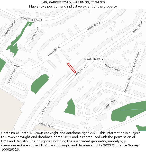 149, PARKER ROAD, HASTINGS, TN34 3TP: Location map and indicative extent of plot