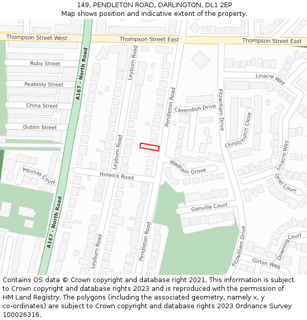 149, PENDLETON ROAD, DARLINGTON, DL1 2EP: Location map and indicative extent of plot