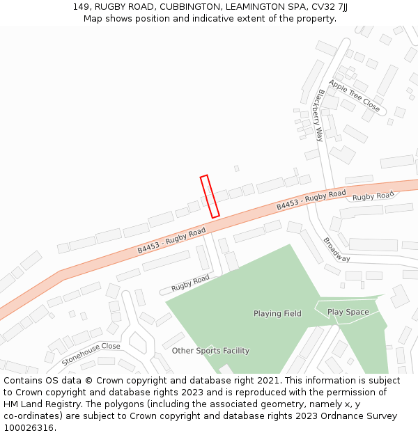 149, RUGBY ROAD, CUBBINGTON, LEAMINGTON SPA, CV32 7JJ: Location map and indicative extent of plot