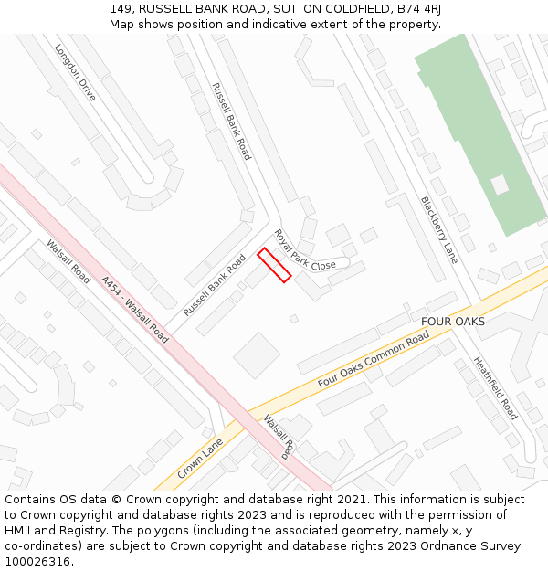 149, RUSSELL BANK ROAD, SUTTON COLDFIELD, B74 4RJ: Location map and indicative extent of plot