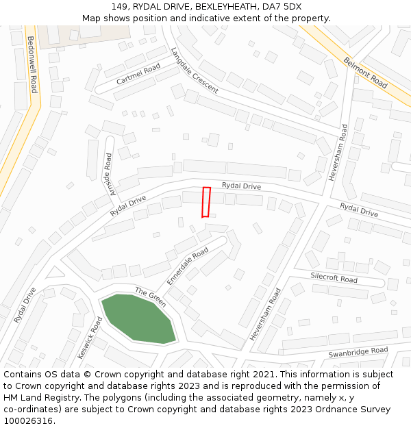149, RYDAL DRIVE, BEXLEYHEATH, DA7 5DX: Location map and indicative extent of plot