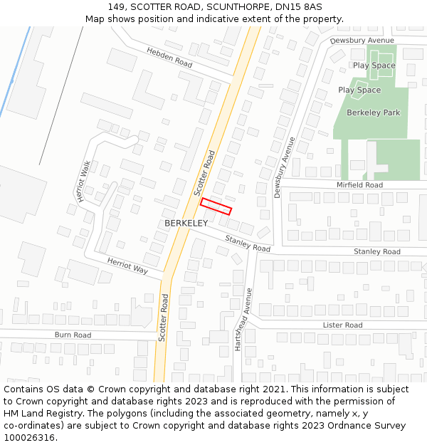 149, SCOTTER ROAD, SCUNTHORPE, DN15 8AS: Location map and indicative extent of plot