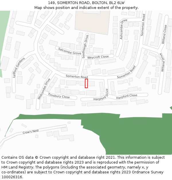 149, SOMERTON ROAD, BOLTON, BL2 6LW: Location map and indicative extent of plot