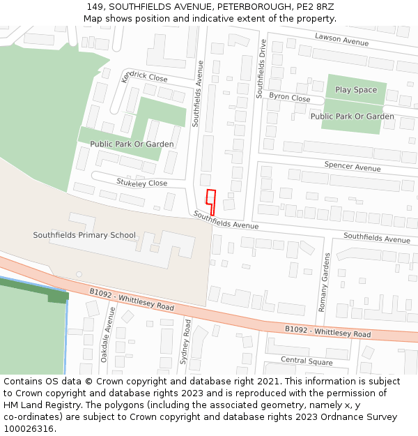 149, SOUTHFIELDS AVENUE, PETERBOROUGH, PE2 8RZ: Location map and indicative extent of plot