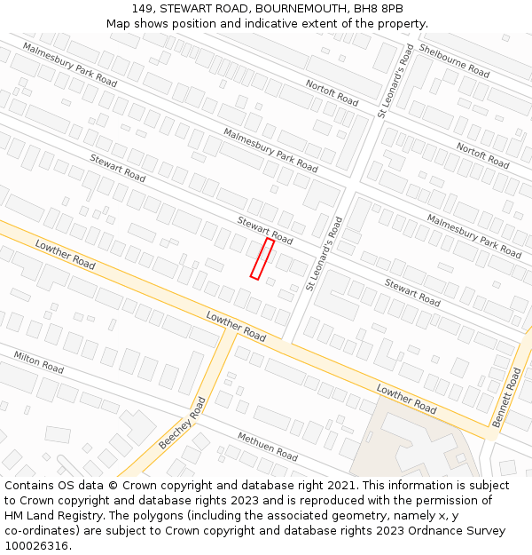 149, STEWART ROAD, BOURNEMOUTH, BH8 8PB: Location map and indicative extent of plot