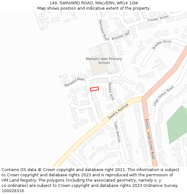 149, SWINYARD ROAD, MALVERN, WR14 1GW: Location map and indicative extent of plot