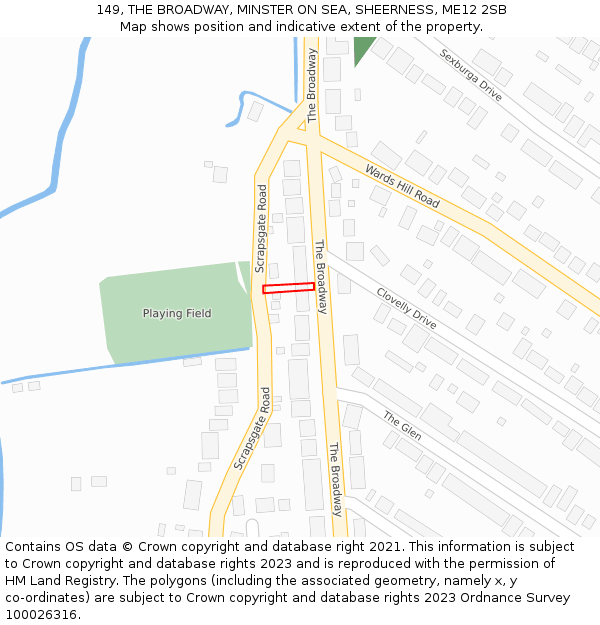 149, THE BROADWAY, MINSTER ON SEA, SHEERNESS, ME12 2SB: Location map and indicative extent of plot