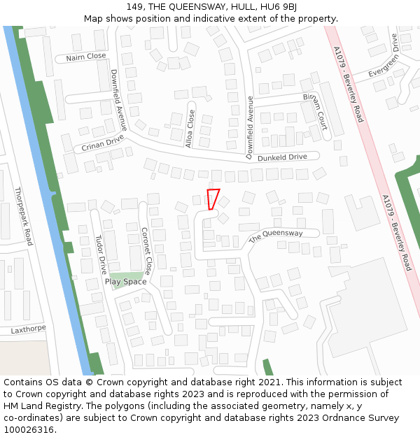 149, THE QUEENSWAY, HULL, HU6 9BJ: Location map and indicative extent of plot