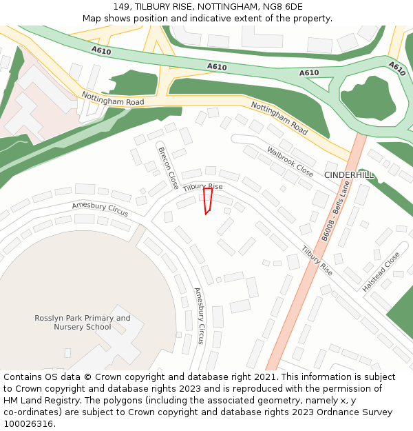 149, TILBURY RISE, NOTTINGHAM, NG8 6DE: Location map and indicative extent of plot