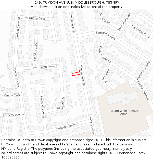 149, TRIMDON AVENUE, MIDDLESBROUGH, TS5 8RY: Location map and indicative extent of plot