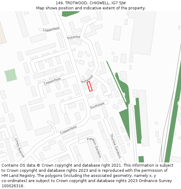 149, TROTWOOD, CHIGWELL, IG7 5JW: Location map and indicative extent of plot
