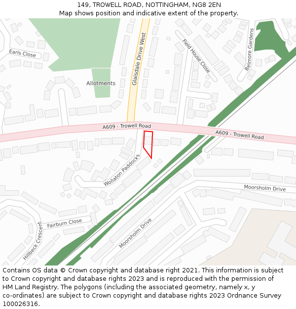 149, TROWELL ROAD, NOTTINGHAM, NG8 2EN: Location map and indicative extent of plot