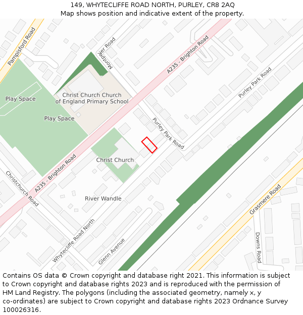 149, WHYTECLIFFE ROAD NORTH, PURLEY, CR8 2AQ: Location map and indicative extent of plot