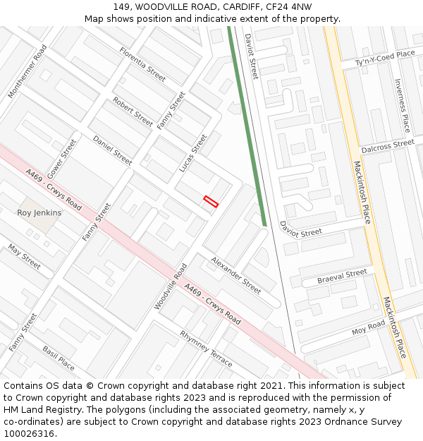 149, WOODVILLE ROAD, CARDIFF, CF24 4NW: Location map and indicative extent of plot