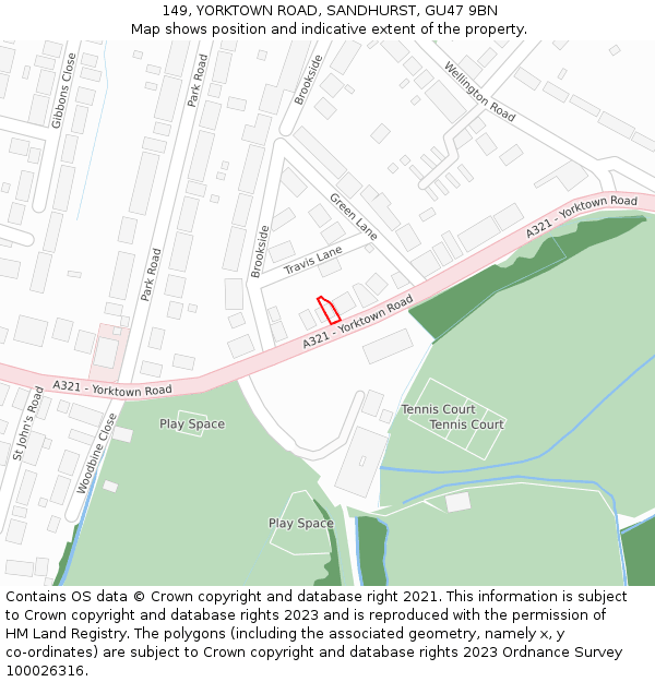 149, YORKTOWN ROAD, SANDHURST, GU47 9BN: Location map and indicative extent of plot