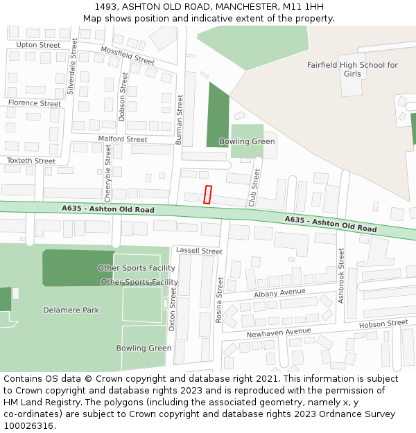 1493, ASHTON OLD ROAD, MANCHESTER, M11 1HH: Location map and indicative extent of plot