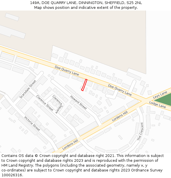 149A, DOE QUARRY LANE, DINNINGTON, SHEFFIELD, S25 2NL: Location map and indicative extent of plot