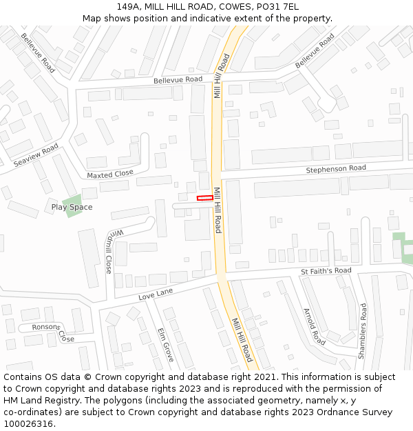 149A, MILL HILL ROAD, COWES, PO31 7EL: Location map and indicative extent of plot