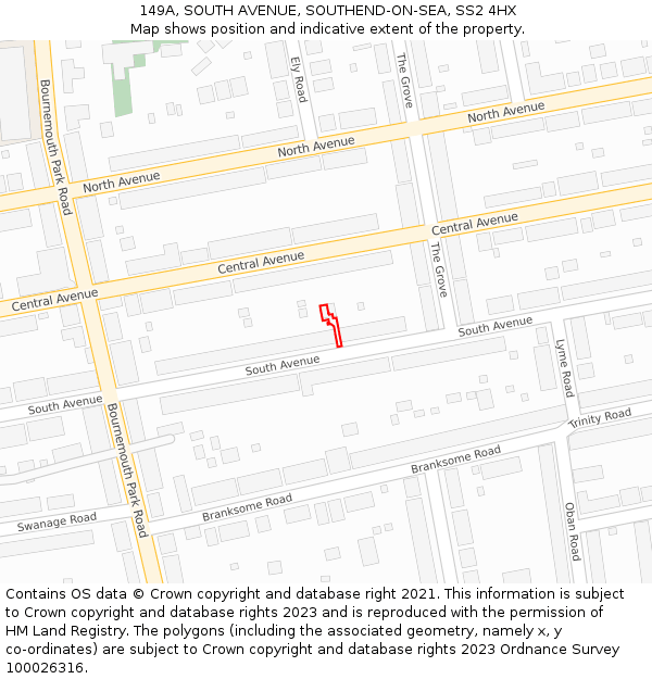 149A, SOUTH AVENUE, SOUTHEND-ON-SEA, SS2 4HX: Location map and indicative extent of plot