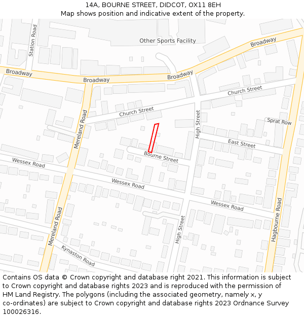 14A, BOURNE STREET, DIDCOT, OX11 8EH: Location map and indicative extent of plot