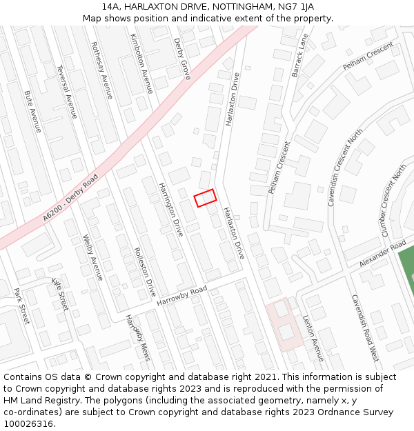 14A, HARLAXTON DRIVE, NOTTINGHAM, NG7 1JA: Location map and indicative extent of plot