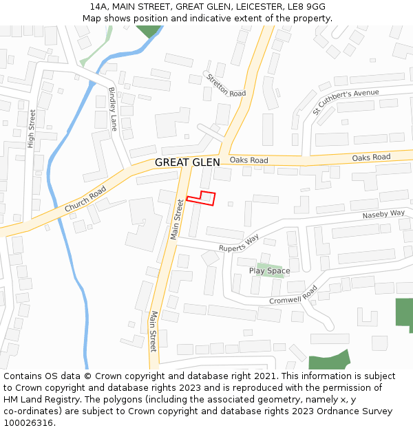 14A, MAIN STREET, GREAT GLEN, LEICESTER, LE8 9GG: Location map and indicative extent of plot