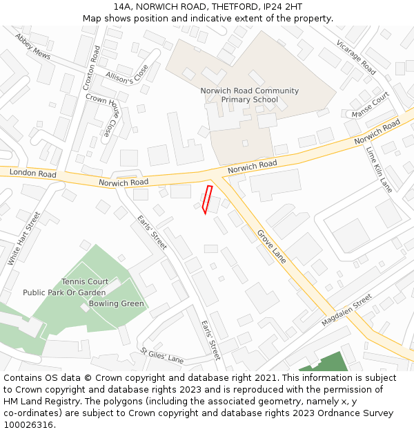 14A, NORWICH ROAD, THETFORD, IP24 2HT: Location map and indicative extent of plot
