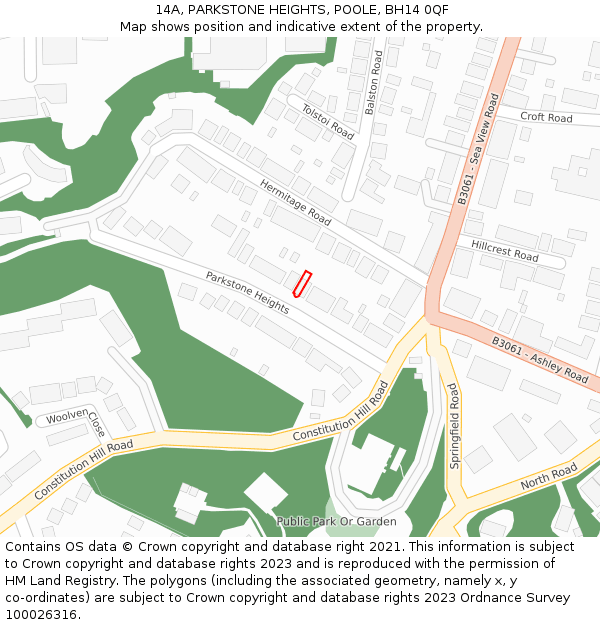 14A, PARKSTONE HEIGHTS, POOLE, BH14 0QF: Location map and indicative extent of plot