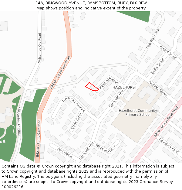 14A, RINGWOOD AVENUE, RAMSBOTTOM, BURY, BL0 9PW: Location map and indicative extent of plot