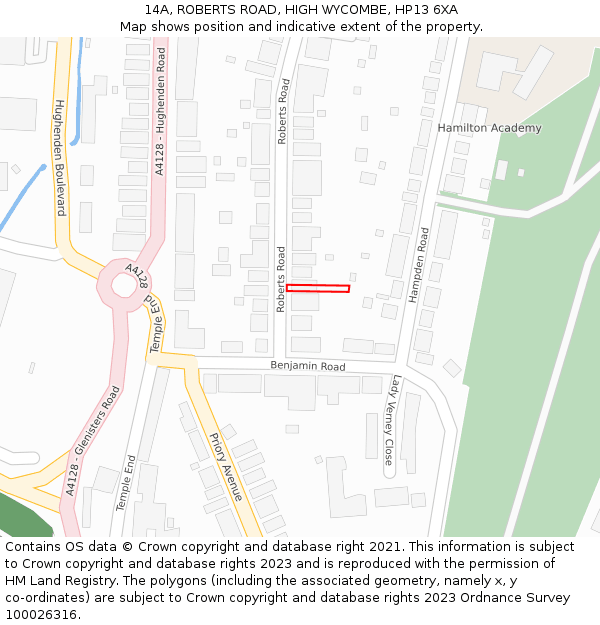 14A, ROBERTS ROAD, HIGH WYCOMBE, HP13 6XA: Location map and indicative extent of plot