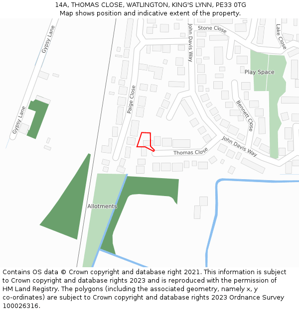 14A, THOMAS CLOSE, WATLINGTON, KING'S LYNN, PE33 0TG: Location map and indicative extent of plot