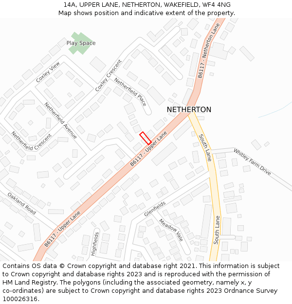 14A, UPPER LANE, NETHERTON, WAKEFIELD, WF4 4NG: Location map and indicative extent of plot