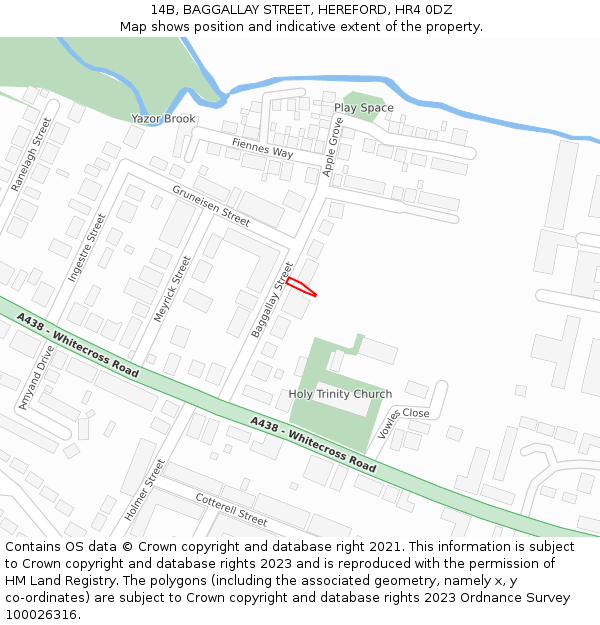 14B, BAGGALLAY STREET, HEREFORD, HR4 0DZ: Location map and indicative extent of plot
