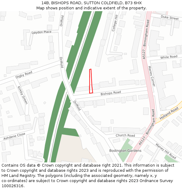 14B, BISHOPS ROAD, SUTTON COLDFIELD, B73 6HX: Location map and indicative extent of plot
