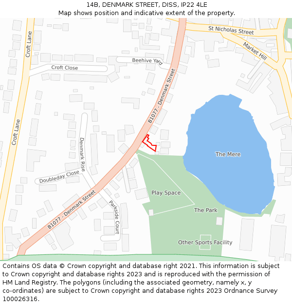 14B, DENMARK STREET, DISS, IP22 4LE: Location map and indicative extent of plot