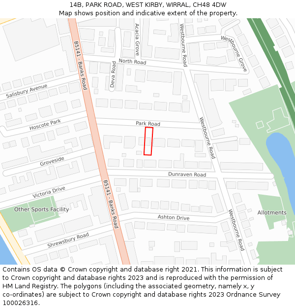 14B, PARK ROAD, WEST KIRBY, WIRRAL, CH48 4DW: Location map and indicative extent of plot