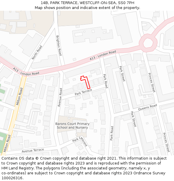 14B, PARK TERRACE, WESTCLIFF-ON-SEA, SS0 7PH: Location map and indicative extent of plot