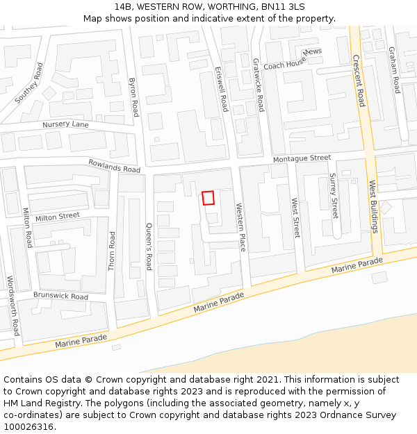 14B, WESTERN ROW, WORTHING, BN11 3LS: Location map and indicative extent of plot