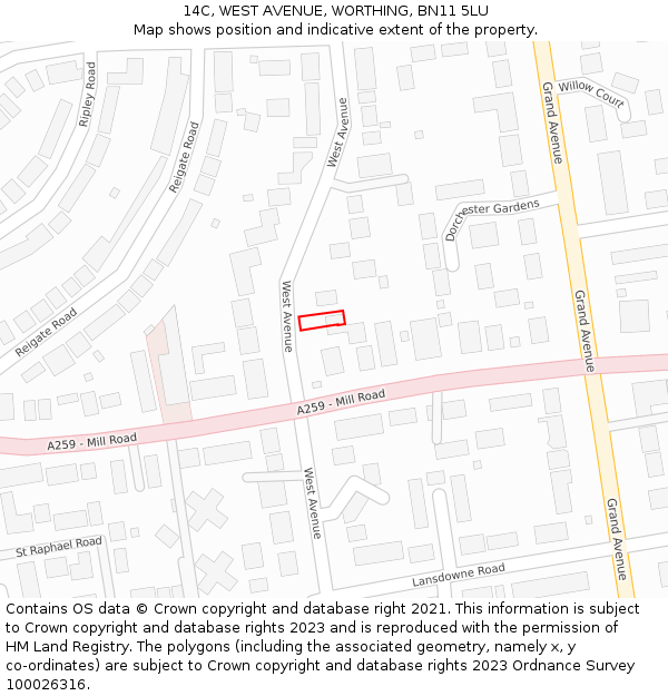 14C, WEST AVENUE, WORTHING, BN11 5LU: Location map and indicative extent of plot