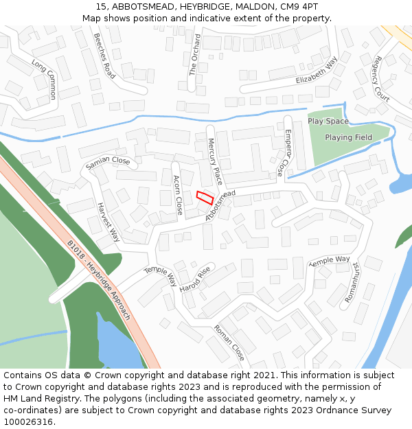 15, ABBOTSMEAD, HEYBRIDGE, MALDON, CM9 4PT: Location map and indicative extent of plot