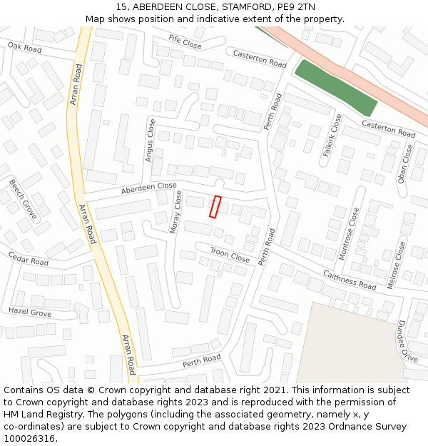 15, ABERDEEN CLOSE, STAMFORD, PE9 2TN: Location map and indicative extent of plot