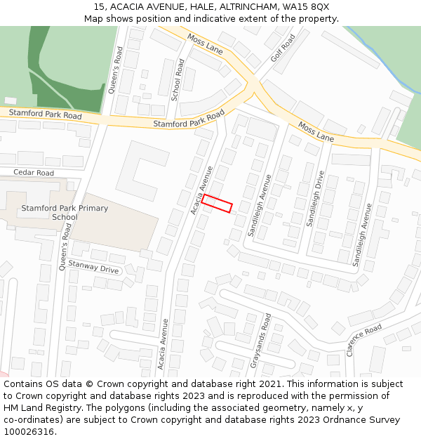 15, ACACIA AVENUE, HALE, ALTRINCHAM, WA15 8QX: Location map and indicative extent of plot