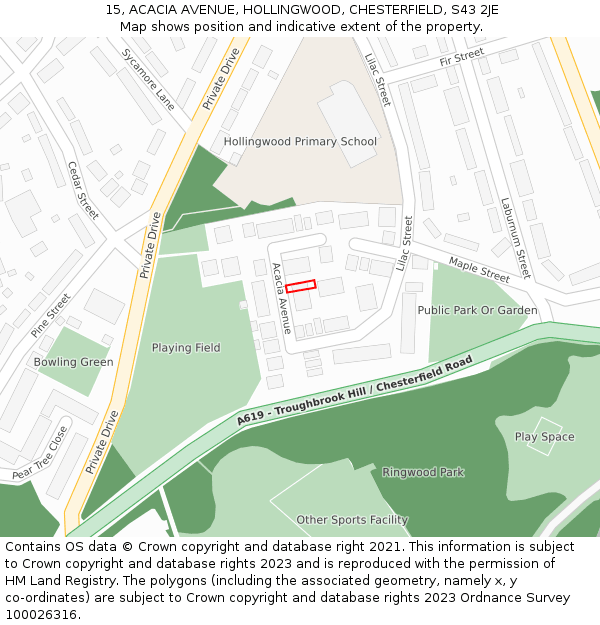 15, ACACIA AVENUE, HOLLINGWOOD, CHESTERFIELD, S43 2JE: Location map and indicative extent of plot