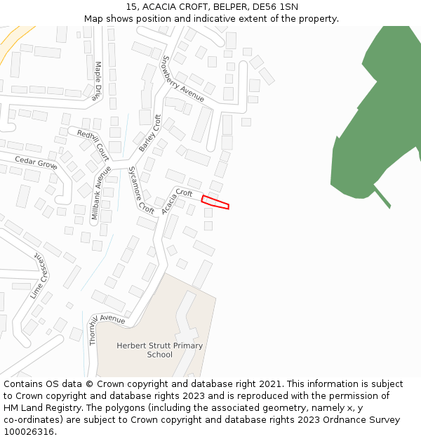 15, ACACIA CROFT, BELPER, DE56 1SN: Location map and indicative extent of plot