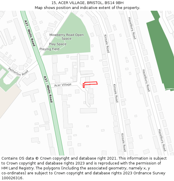 15, ACER VILLAGE, BRISTOL, BS14 9BH: Location map and indicative extent of plot