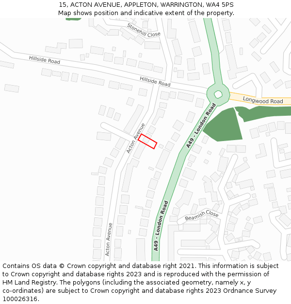 15, ACTON AVENUE, APPLETON, WARRINGTON, WA4 5PS: Location map and indicative extent of plot