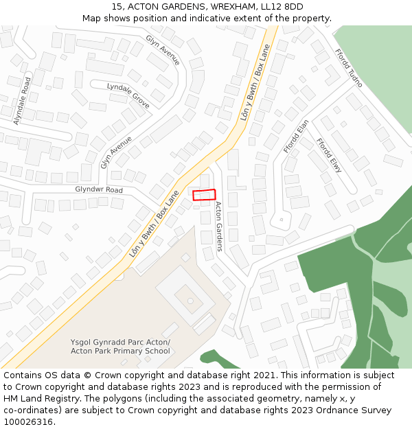 15, ACTON GARDENS, WREXHAM, LL12 8DD: Location map and indicative extent of plot