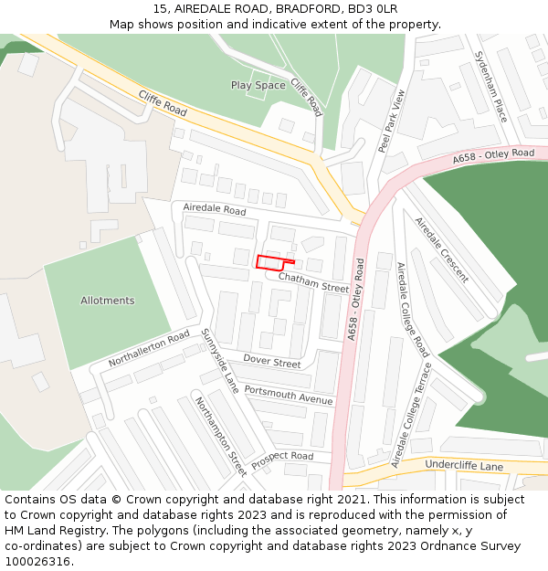15, AIREDALE ROAD, BRADFORD, BD3 0LR: Location map and indicative extent of plot